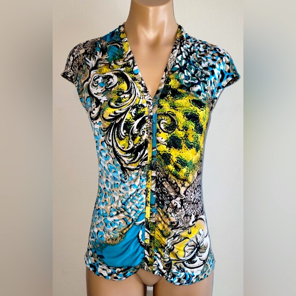 Cache Vibrant Blue and Yellow Blouse